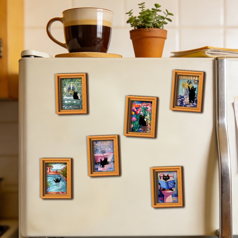 Schwarze Katze Ölgemälde-Stil  – Engraved Wood Frame Bewertung und Preis